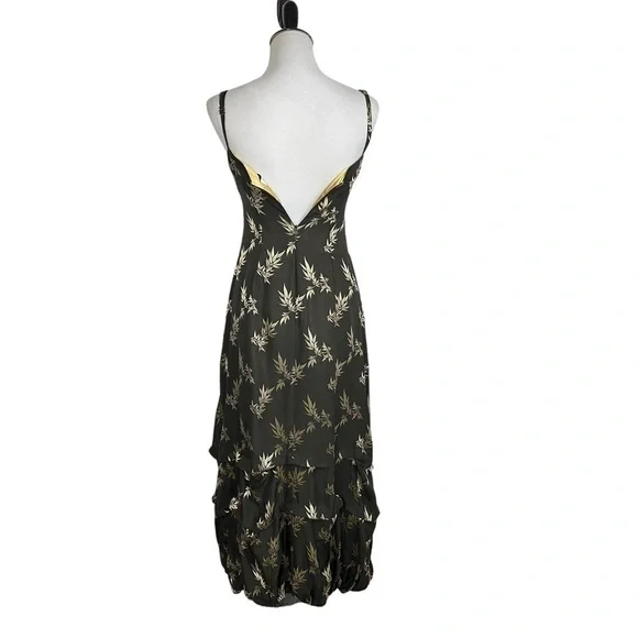 Sue Wong Womens Floral Balloon Tiered Maxi Dress Sz Small Green Gold Sleeveless - Picture 3 of 12